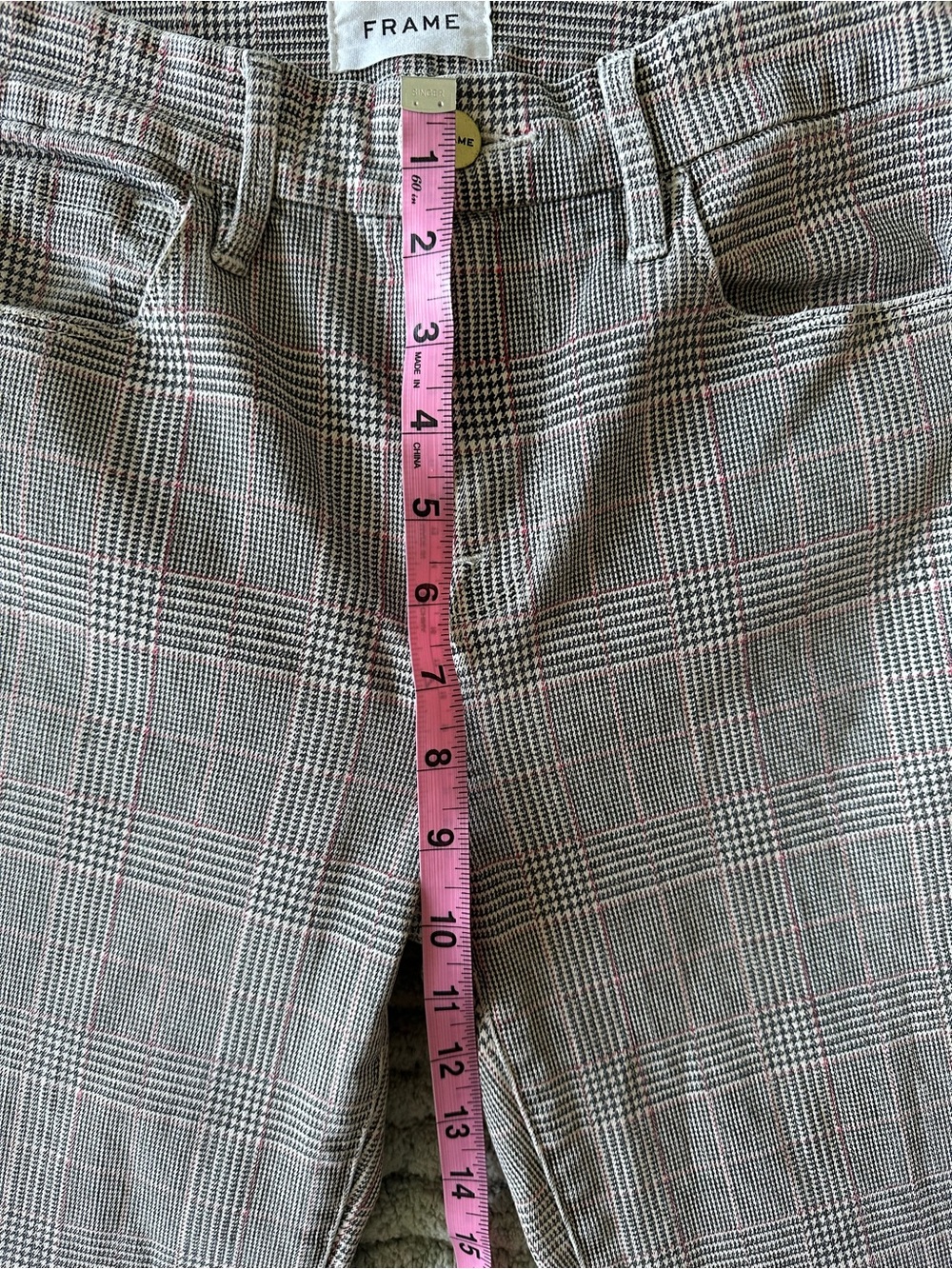 FRAME Le Crop Mini Boot Plaid Pants Size 26 Gray Glen Check Cropped Flare - Picture 9 of 12